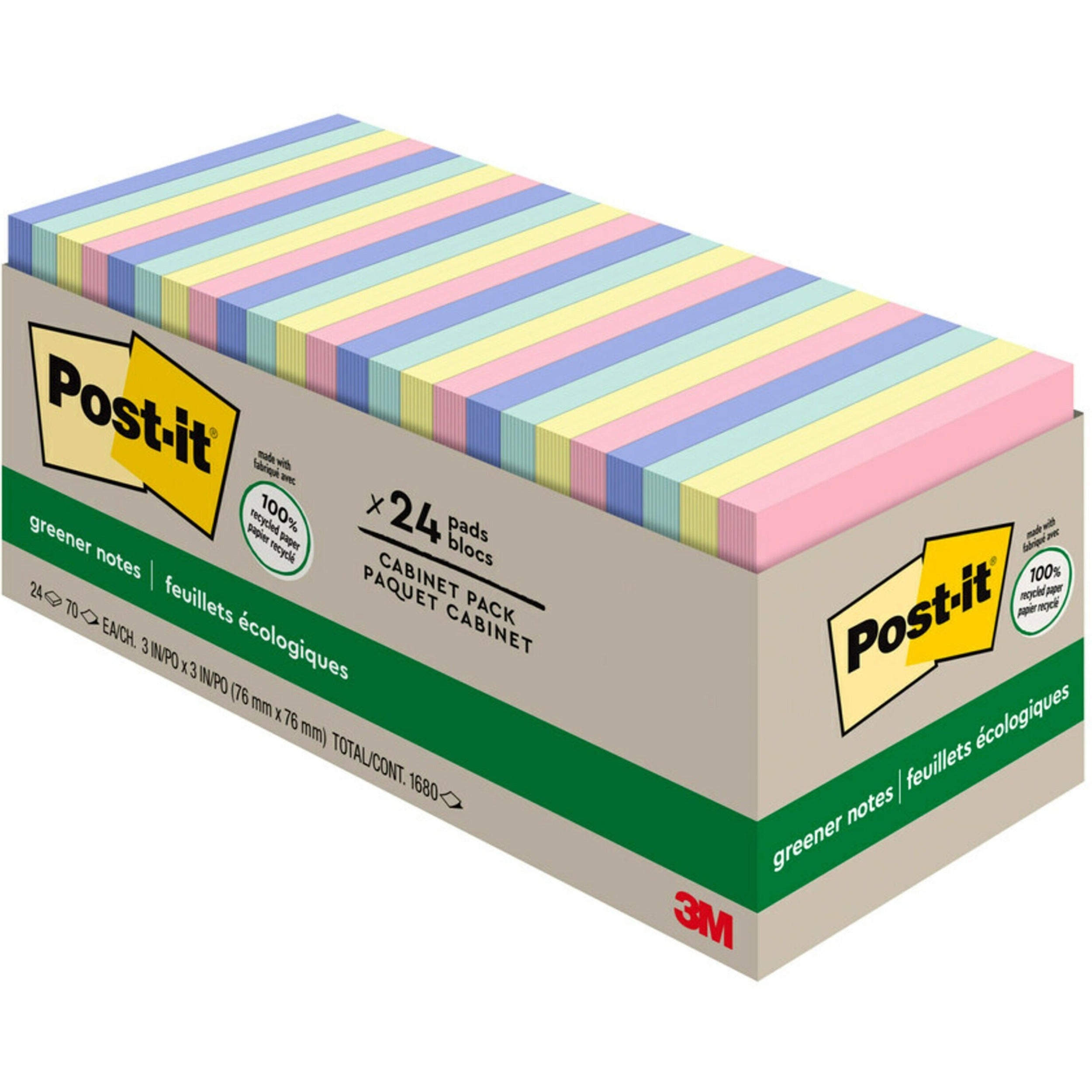 Post-it® Greener 100% Recycled 3x3 Notes Cabinet Pack - Sweet Sprinkles Color Collection