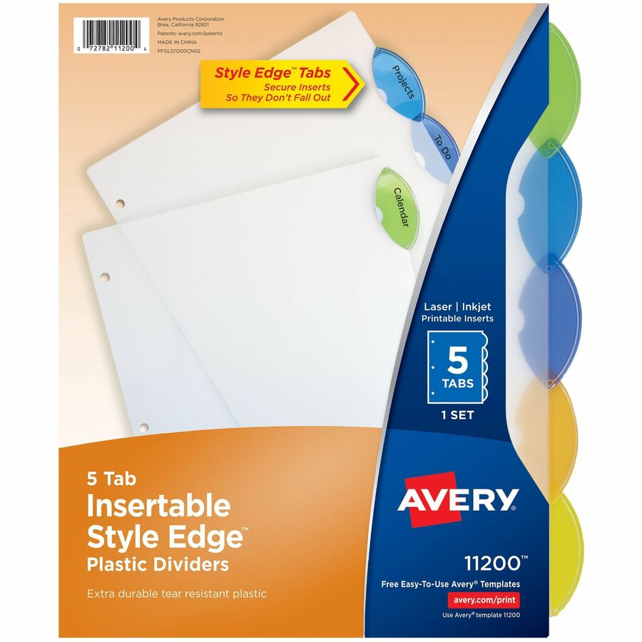 Avery Insertable Style Edge Plastic Dividers — 5-Tab, Letter, Translucent
