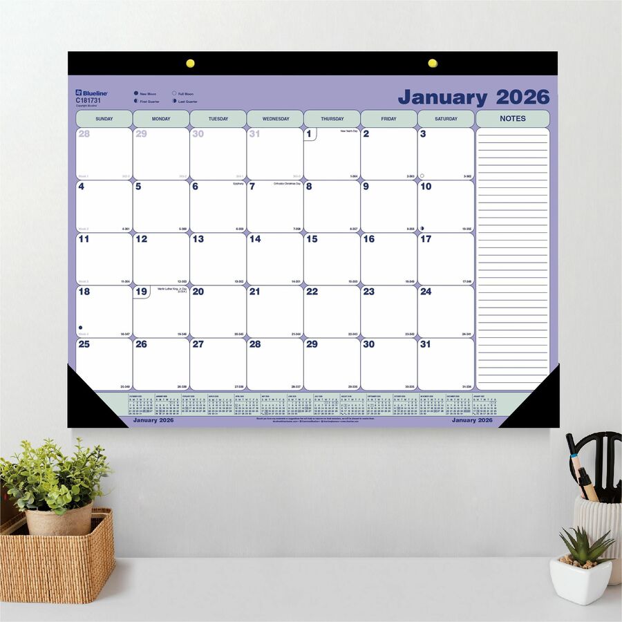 Blueline 2026 12-Month Monthly Desk Pad/Calendar - January to December - 21-1/4" x 16" - English C181731