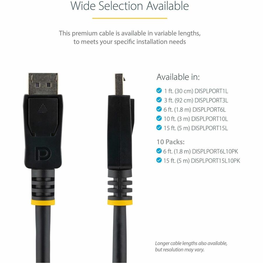 StarTech.com 6ft (2m) DisplayPort 1.2 Cable, 4K x 2K UHD VESA Certified DisplayPort Cable, DP Cable/Cord for Monitor, w/ Latches