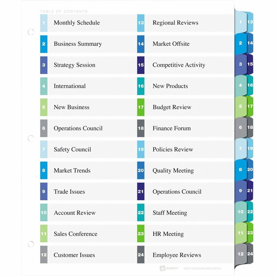 Avery® Ready Index® Double Column Table of Content Dividers, 24 tabs