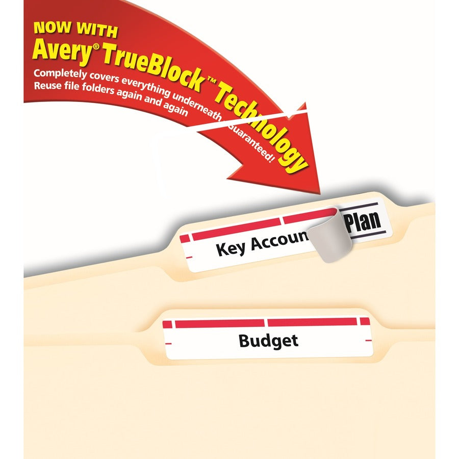 Avery® Filing Labelswith TrueBlock„¢ Technology for Laser and Inkjet Printers, 3-7/16" x 2/3" , Red