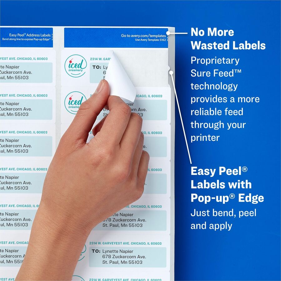Avery&reg; White Rectangle labels with Sure Feed&trade; Technology,Easy Peel&reg;, 1/2" x 1-3/4" , for Laser and Inkjet Printers - 8000 / Box