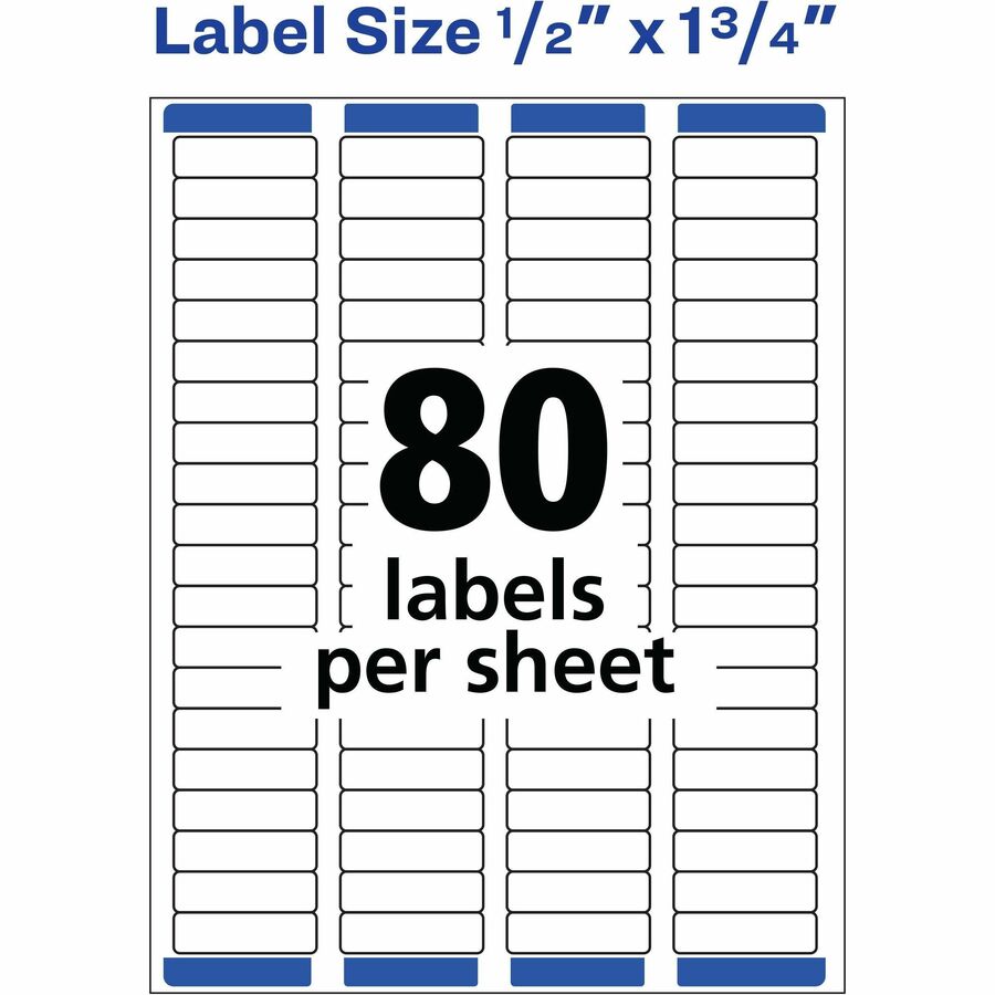 Étiquettes rectangulaires blanches Avery® avec technologie Sure Feed™, Easy Peel®, 1/2" x 1-3/4", pour imprimantes laser et à jet d'encre - 8000 / Boîte