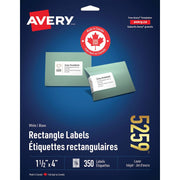 Avery White Rectangle Labels 1-1/2" x 4" | 350 Labels | Permanent Adhesive | Laser & Inkjet