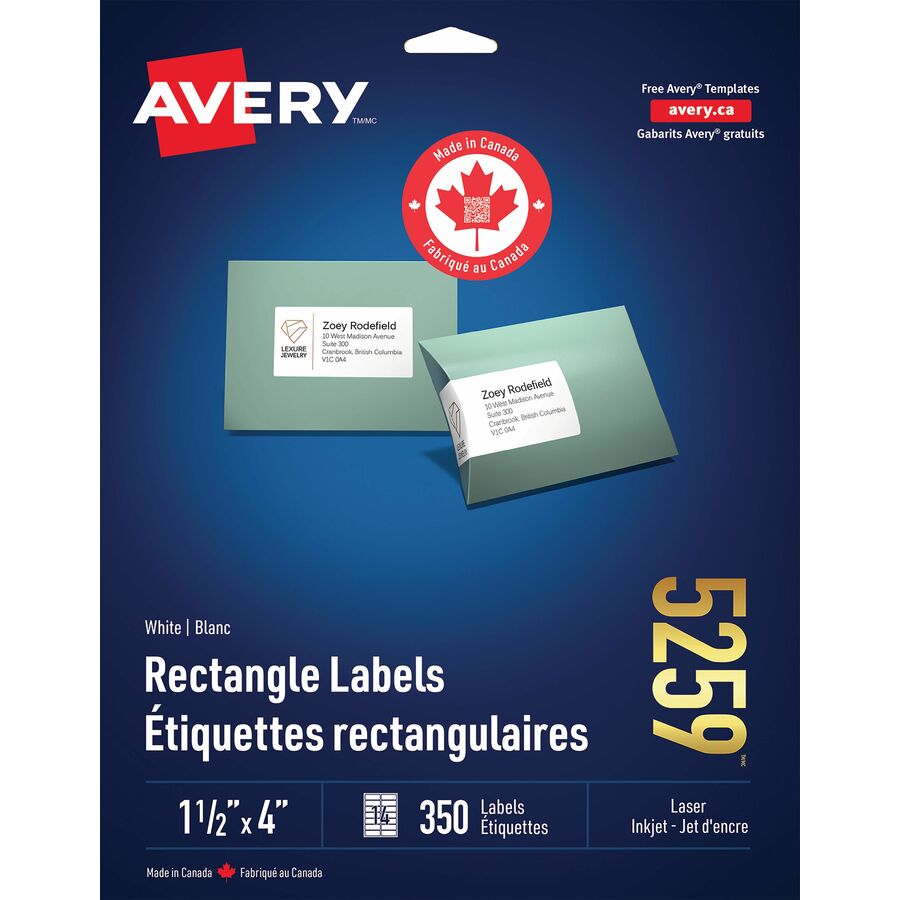 Avery White Rectangle Labels 1-1/2" x 4" | 350 Labels | Permanent Adhesive | Laser & Inkjet