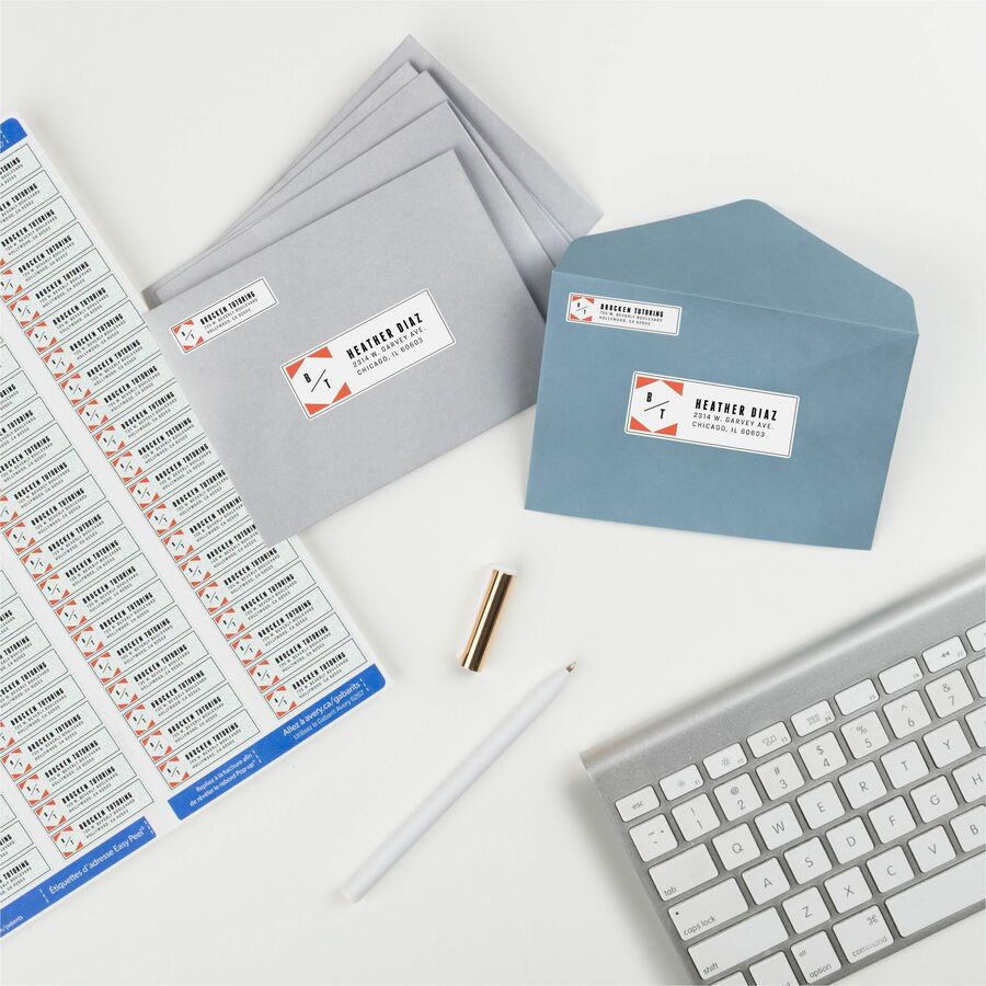 Avery&reg; White Rectangle Labels with Sure Feed&trade; Technology,Easy Peel&reg;, 1/2" x 1-3/4" , for Laser and Inkjet Printers - 8000 / Box