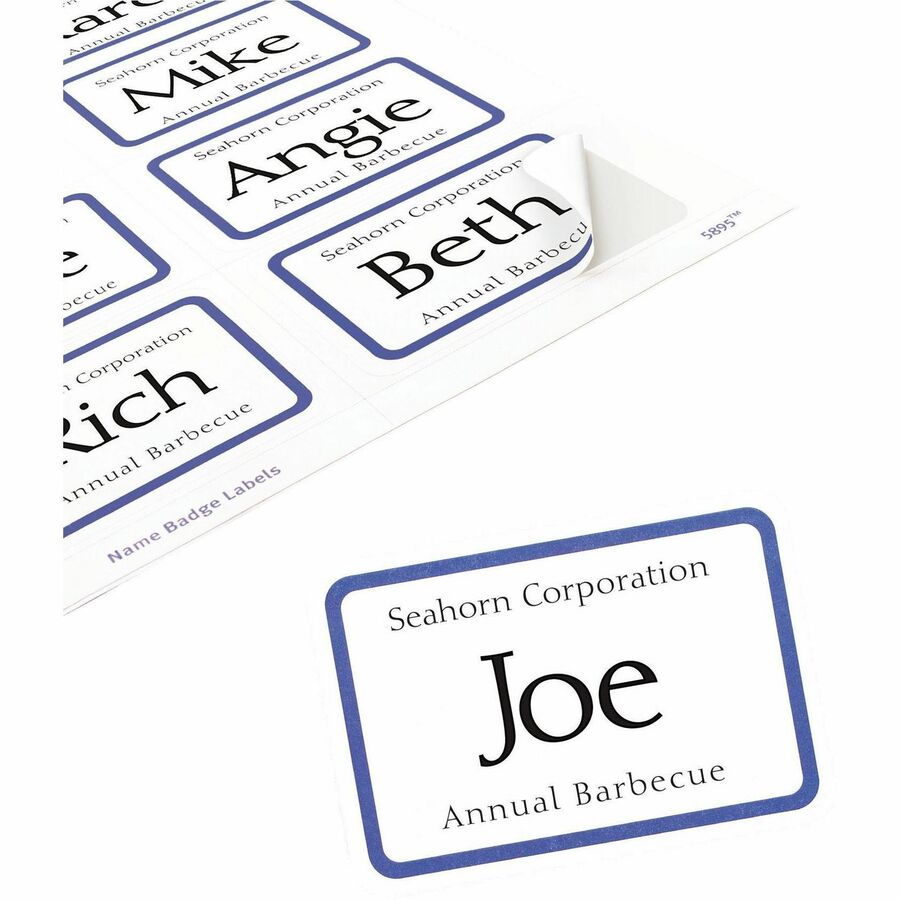 Avery® Flexible Name Badgesfor Laser and Inkjet Printers, 3-3/8" x 2-1/3" , Blue Border