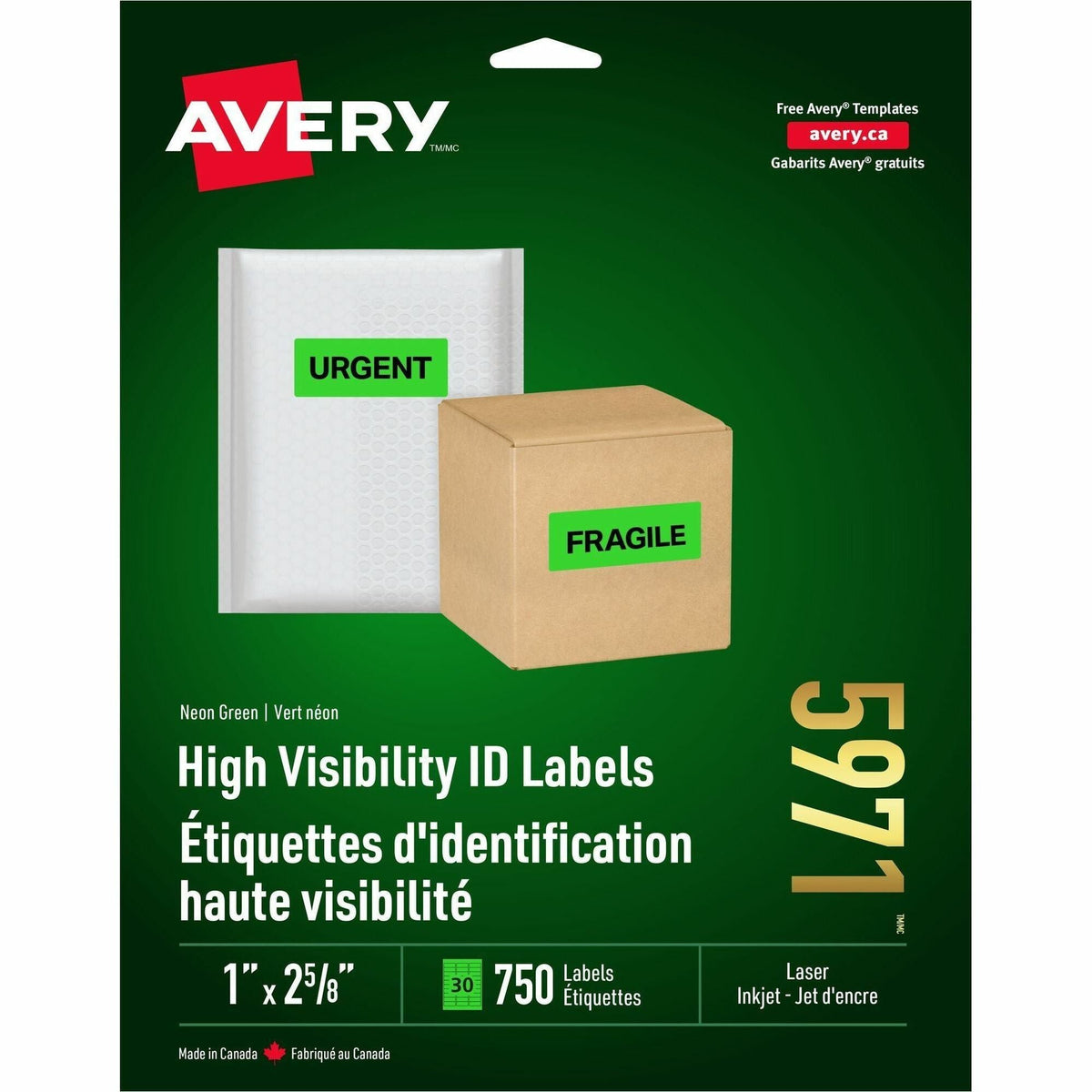 Avery High-Visibility Neon ID Labels - 1" x 2-5/8", Neon Green, 750 Pack