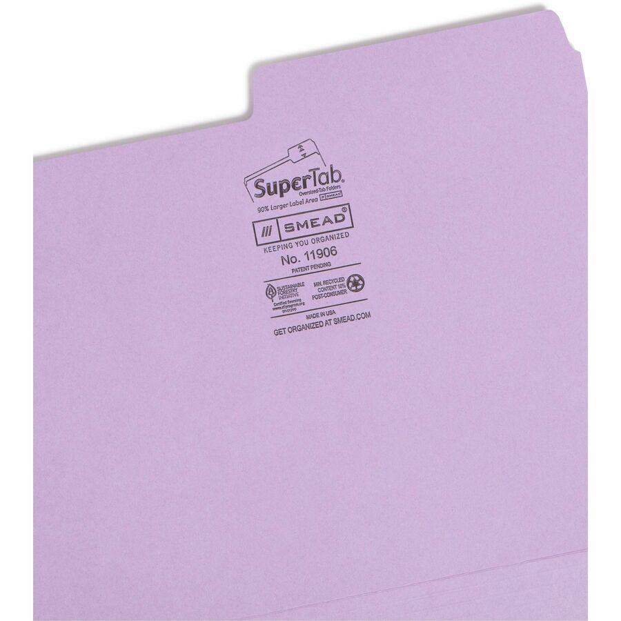 Smead SuperTab 1/2 Tab Cut Letter Recycled Top Tab File Folder