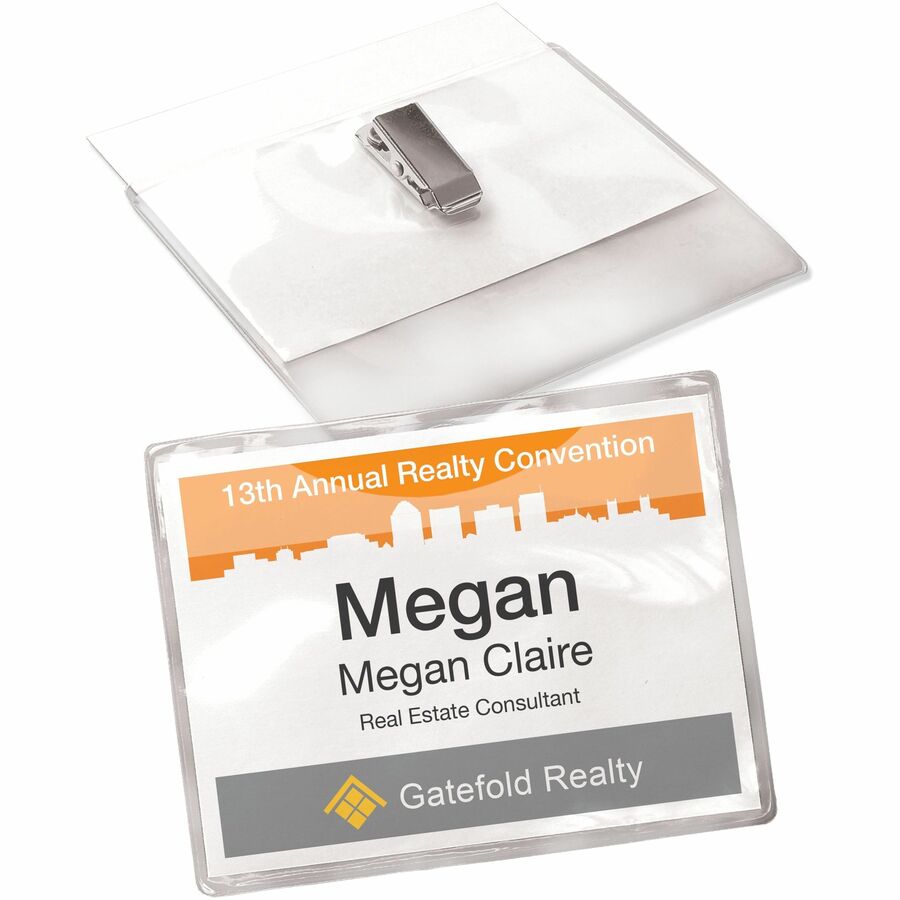 Avery&reg; Garment Friendly Clip Style Name Badge Kitfor Laser and Inkjet Printers, 4" x 3" - 75 / Box