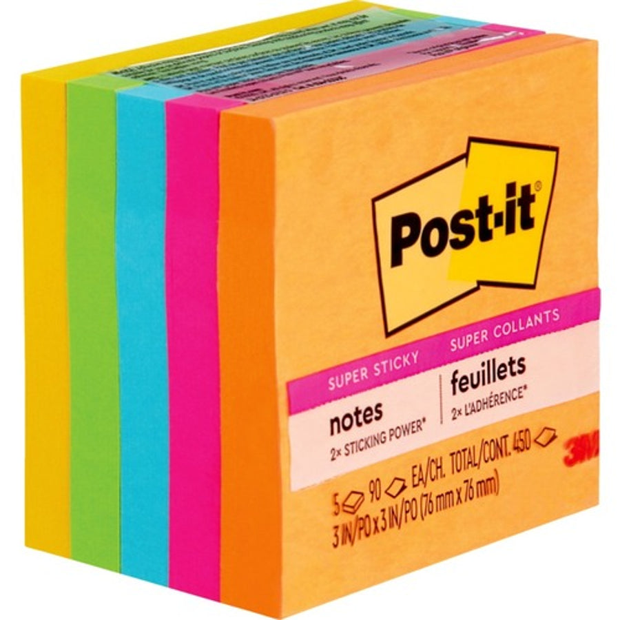Post-it Super Sticky Notes 3 x 3 in, Energy Boost colours, 5 pads