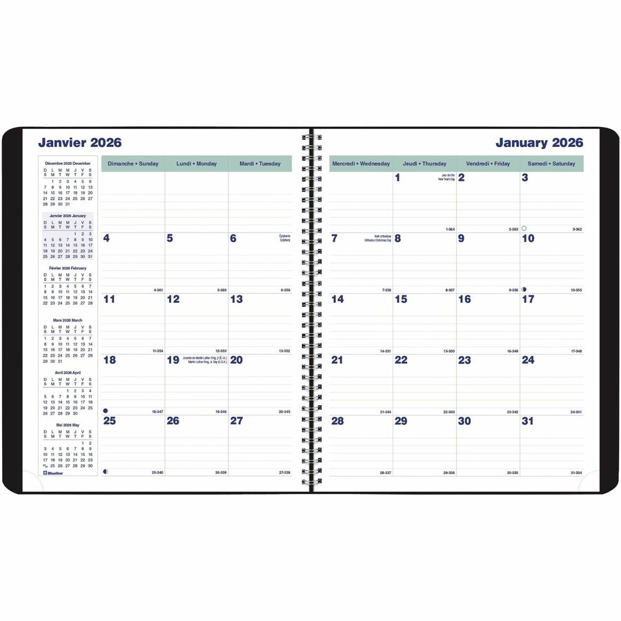Blueline 2026 Essential 16-Month Monthly Planner - September-December - 9-1/4" x 7-1/4" - Black - Bilingual C120081BT