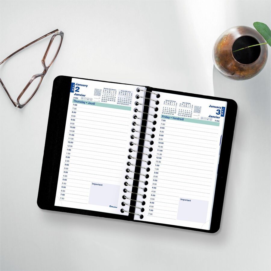 Blueline 2026 12-Month Daily Pocket Planner - January to December - 6" x 3-1/2" - Black - Bilingual