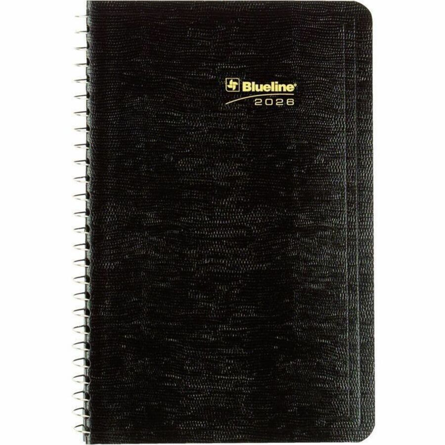 Blueline Daily Planner 8"x 5" Spiral Bind, English, Black