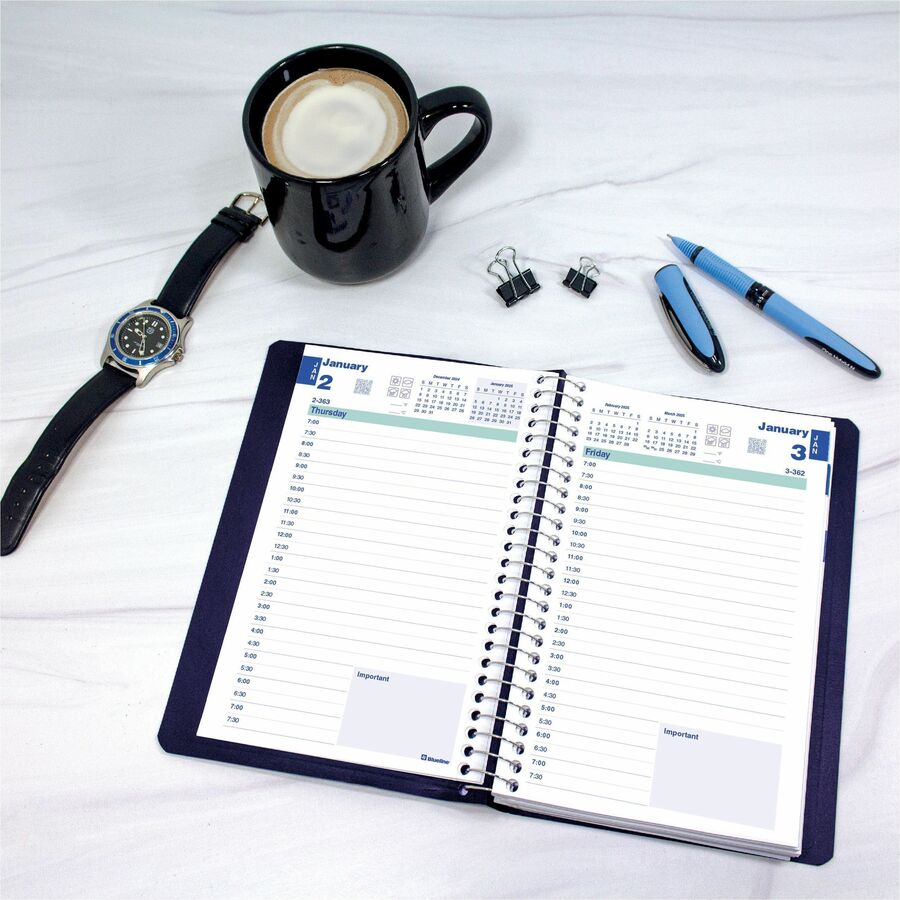Blueline Essential Daily Planner — Jan–Dec 2027, English, Blue, 8" x 5"