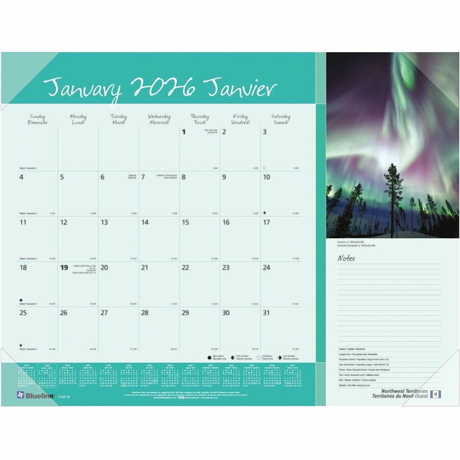 Blueline 2026 Imagine Sous-main mensuel/Calendrier de 12 mois - Janvier à décembre - 22" x 17" - Provinces canadiennes - Bilingue