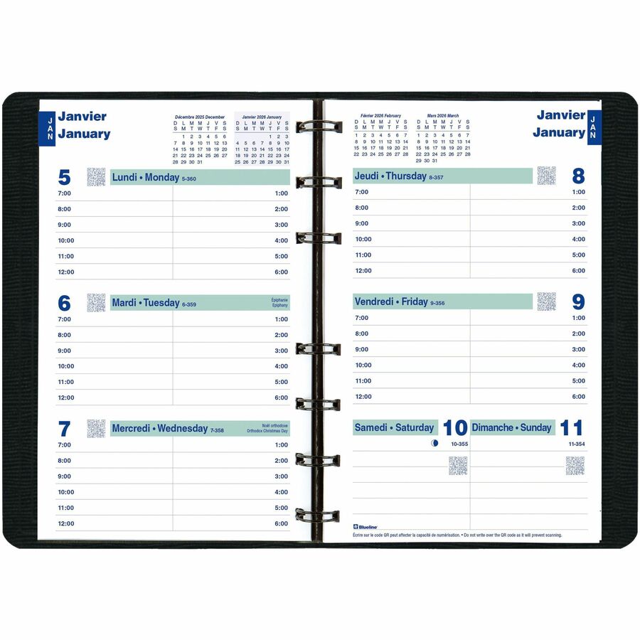 Blueline 2026 Essential Weekly Planner — Bilingual, Black, 8" x 5"