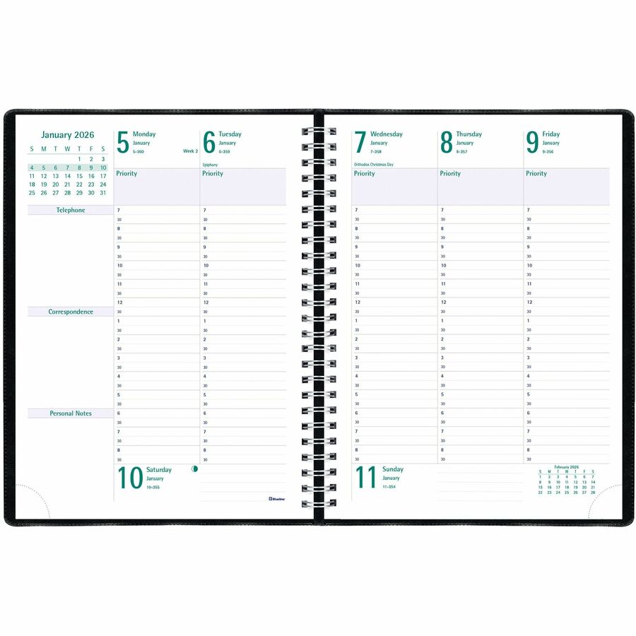 Blueline 2026 Timanager 13-Month Weekly/Monthly Planner - December to December - 10-1/4" x 7-5/8" - Black - English C590081