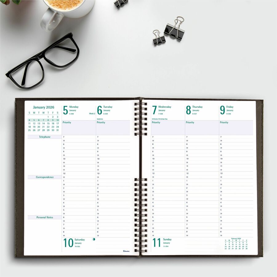 Blueline 2026 Timanager CoilPro 13-Month Weekly Planner - December to December - 10-1/4" x 7-5/8" - Black - English C590581