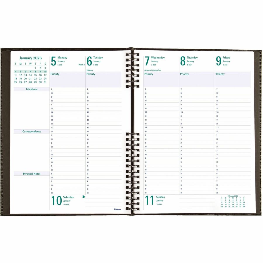 Blueline 2026 Timanager CoilPro 13-Month Weekly Planner - December to December - 10-1/4" x 7-5/8" - Black - English C590581