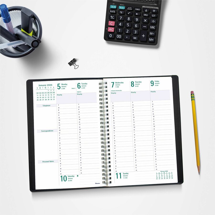 Blueline 2026 Timanager 13-Month Weekly/Monthly Planner - December to December - 9-1/16" x 5-7/8" - Black - English C591081