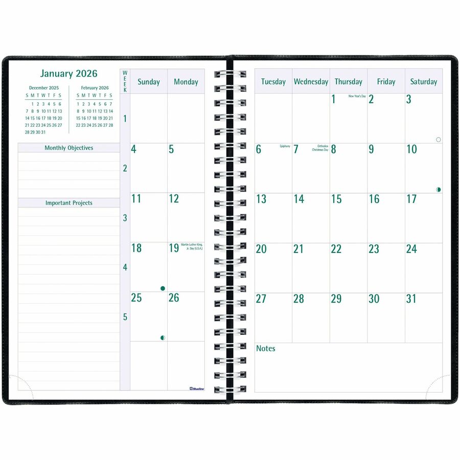 Blueline 2026 Timanager 13-Month Weekly/Monthly Planner - December to December - 9-1/16" x 5-7/8" - Black - English C591081