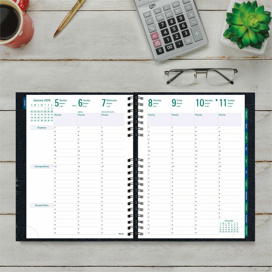 Blueline 2026 Timanager CoilPro Agenda semainier 13 mois – de décembre à décembre – 11" x 8,5" – Noir – Anglais