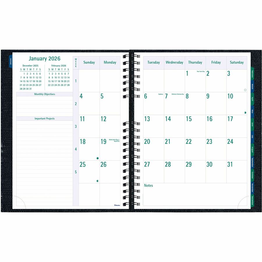 Blueline 2026 Timanager CoilPro Agenda semainier 13 mois – de décembre à décembre – 11" x 8,5" – Noir – Anglais