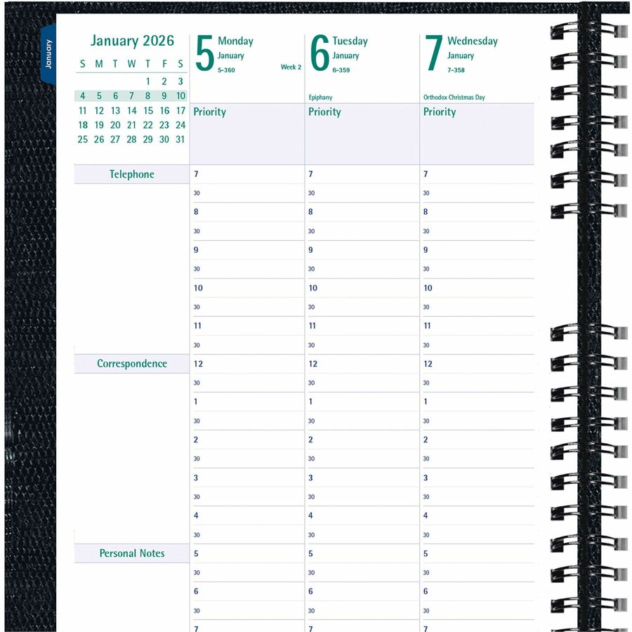 Blueline 2026 Timanager CoilPro Agenda semainier 13 mois – de décembre à décembre – 11" x 8,5" – Noir – Anglais