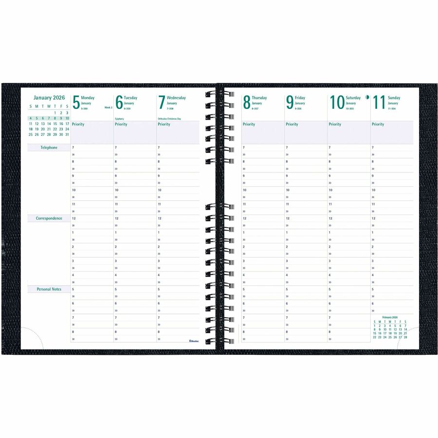 Blueline 2026 Timanager CoilPro Agenda semainier 13 mois – de décembre à décembre – 11" x 8,5" – Noir – Anglais