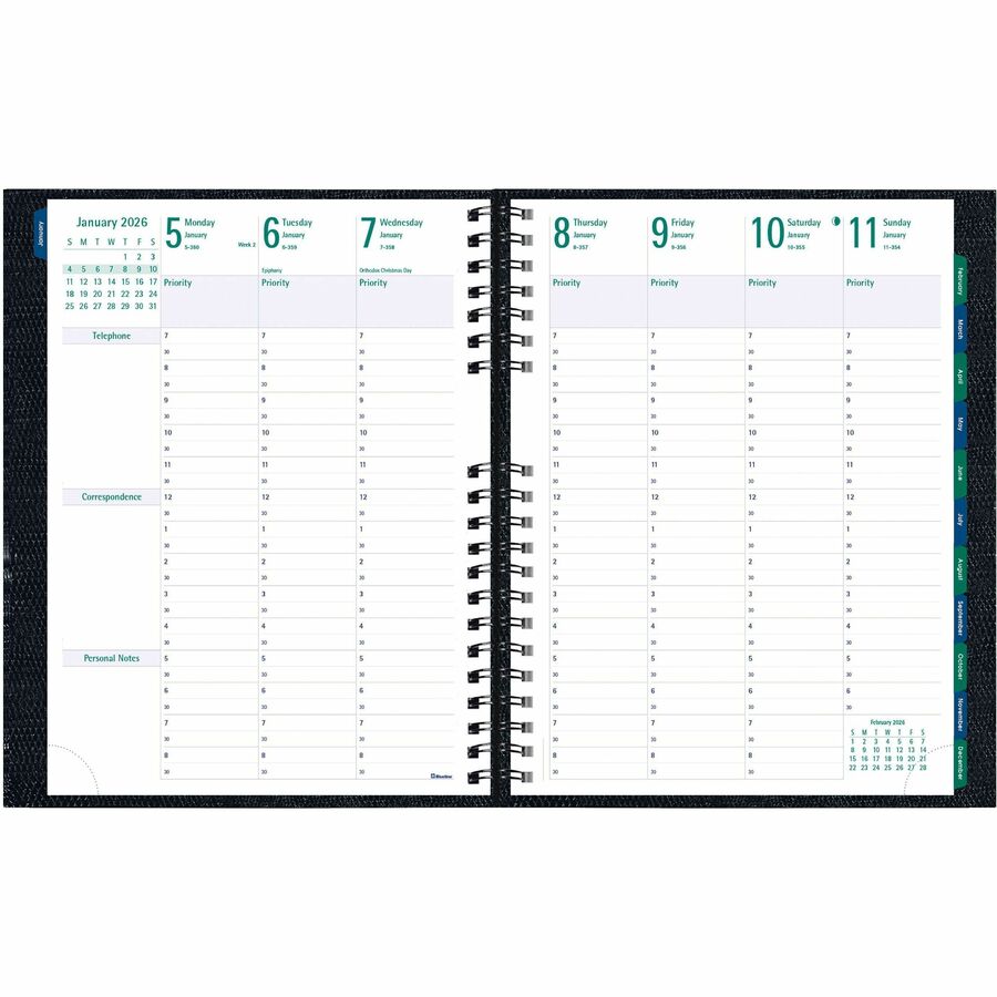 Blueline 2026 Timanager CoilPro Agenda semainier 13 mois – de décembre à décembre – 11" x 8,5" – Noir – Anglais