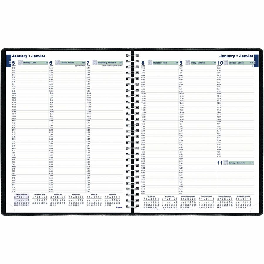 Blueline 2026 Essential Agenda de rendez-vous hebdomadaire 12 mois - Janvier à Décembre - 11" x 9" - Noir - Bilingue