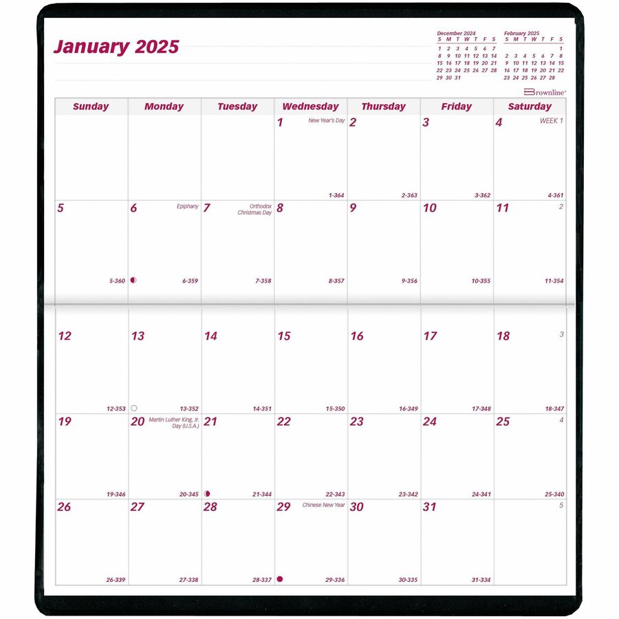 Brownline 2026 2-Year Monthly Pocket Planner - January to December - 6-1/2" x 3-1/2" - Assorted Colours - English