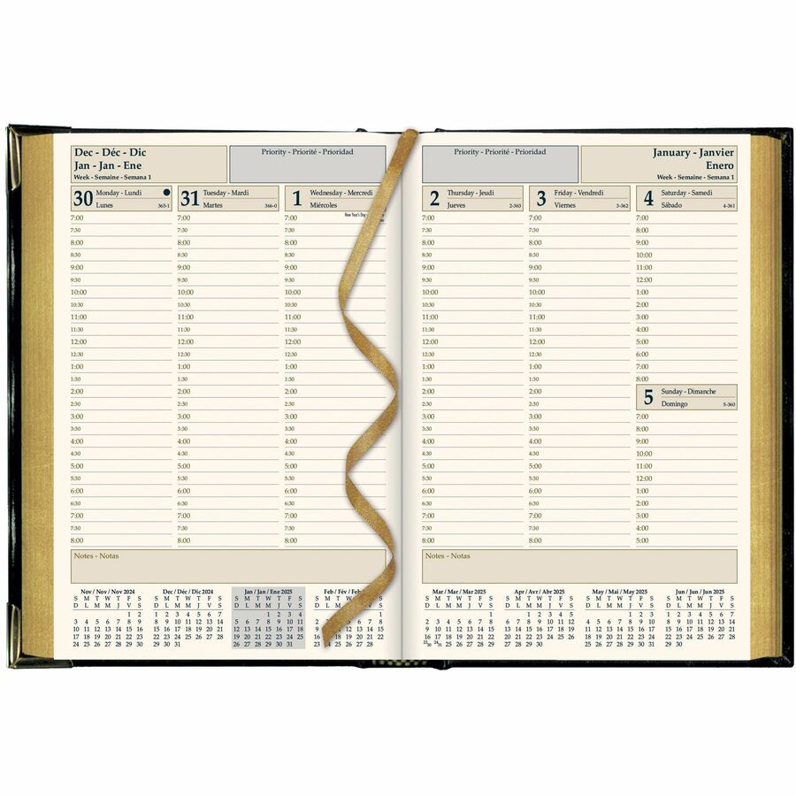 Brownline Executive Weekly Planner, 8-1/4" x 5-1/2" , Trilingual, Black