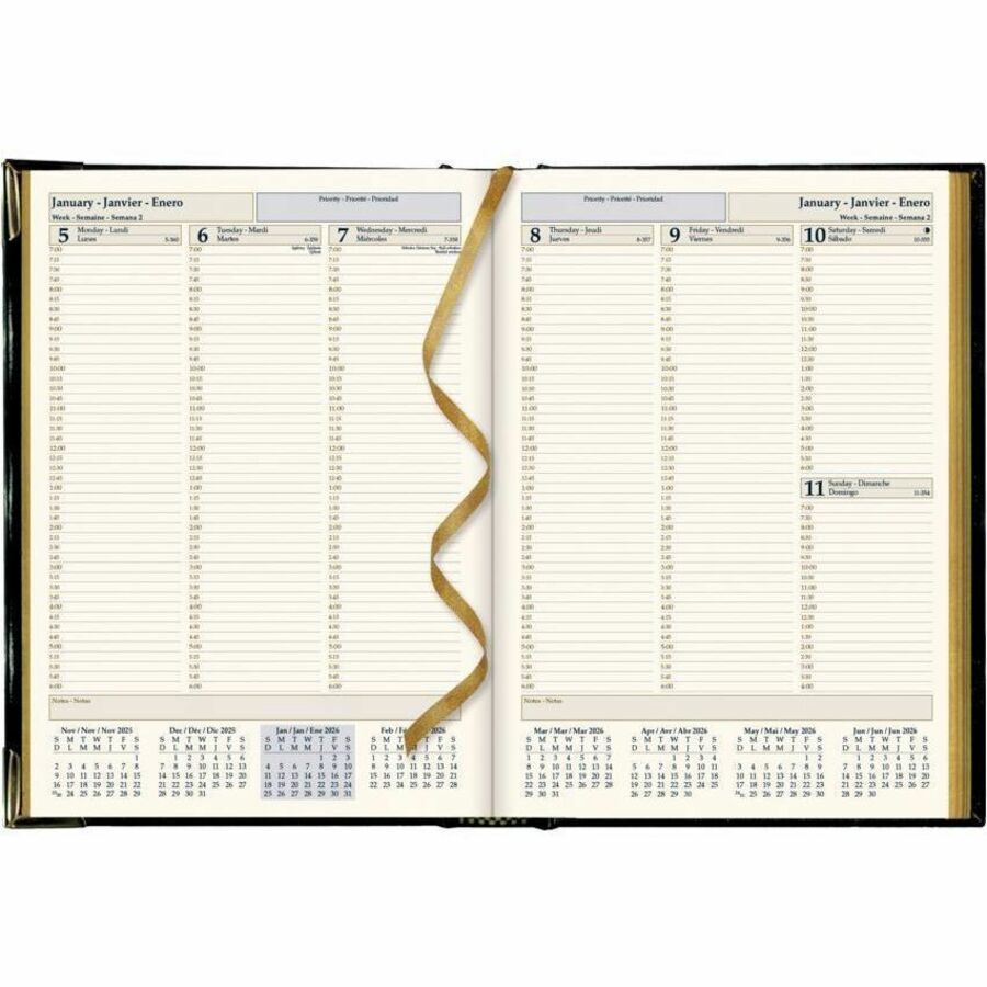 Brownline Executive Weekly Planner, 10-7/8" x 7-5/8" , Trilingual, Black
