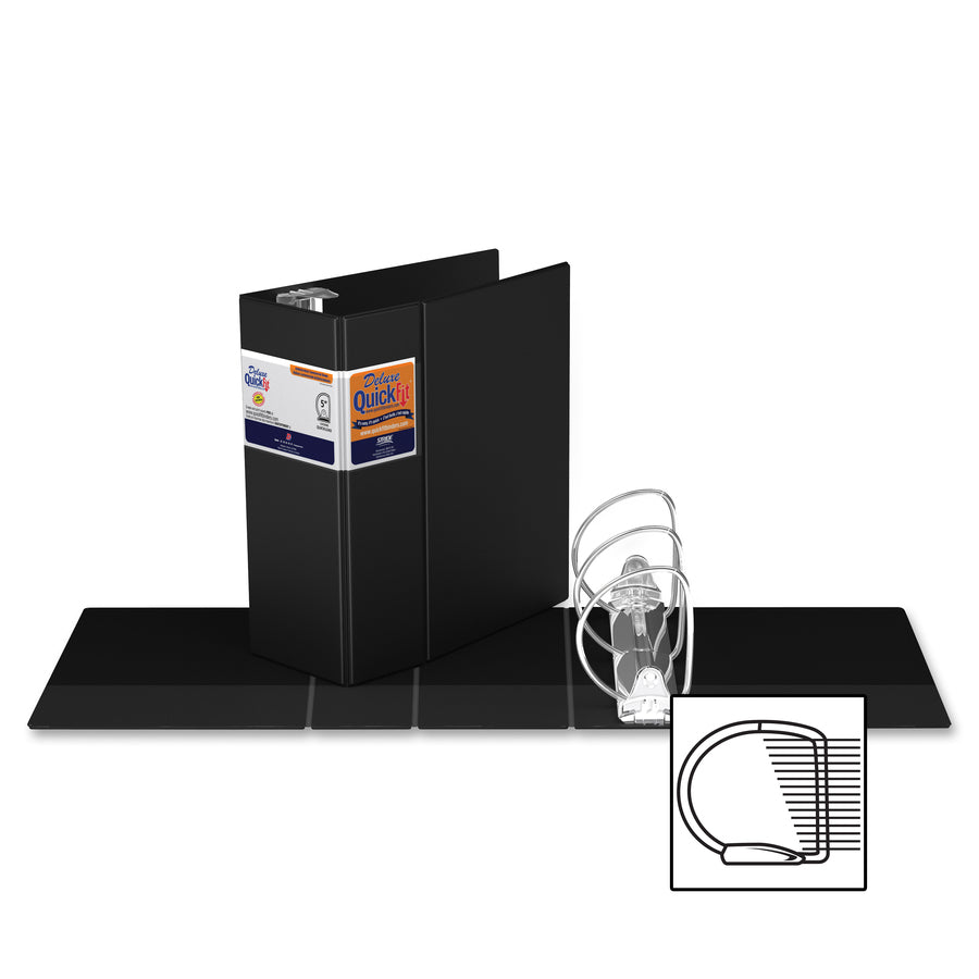 QuickFit Heavy-Duty Commercial Binder, 3-Ring D-Ring Binder, Black, 5 Inch