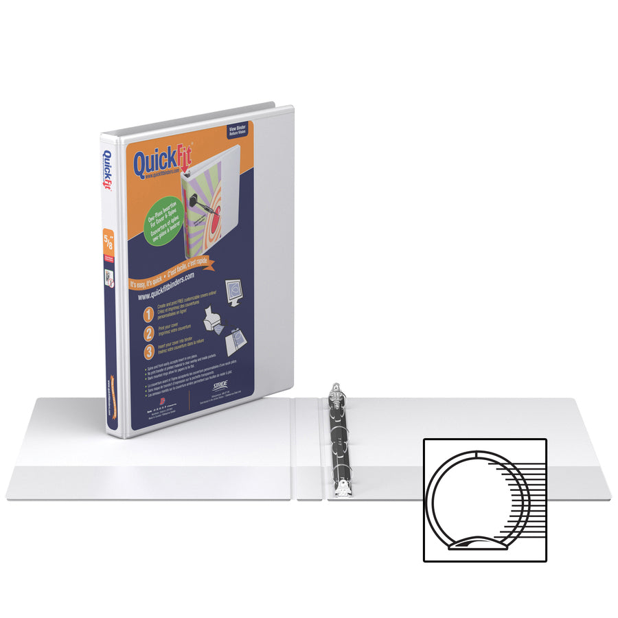 QuickFit Clear-View Binder, 3-Ring Binder, Round Ring, 5/8 Inch, White