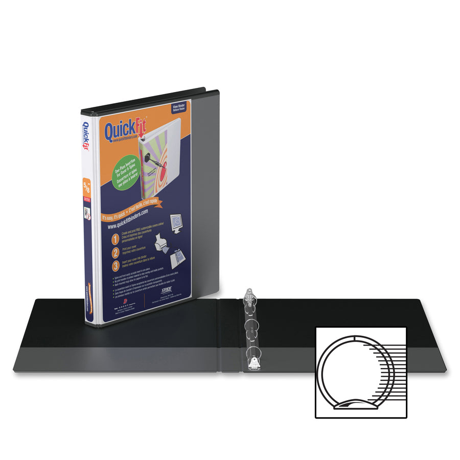 QuickFit 0.63" Round Ring Clear View Binder – Black