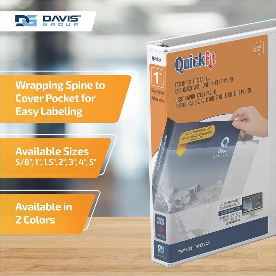 QuickFit View Binder, 3-Ring Binder, Angle D Ring, 1 Inch, White