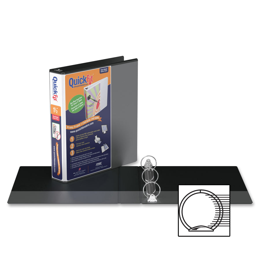 QuickFit Clear-View Binder, 3-Ring Binder, Round Ring, 1.5 Inch, Black