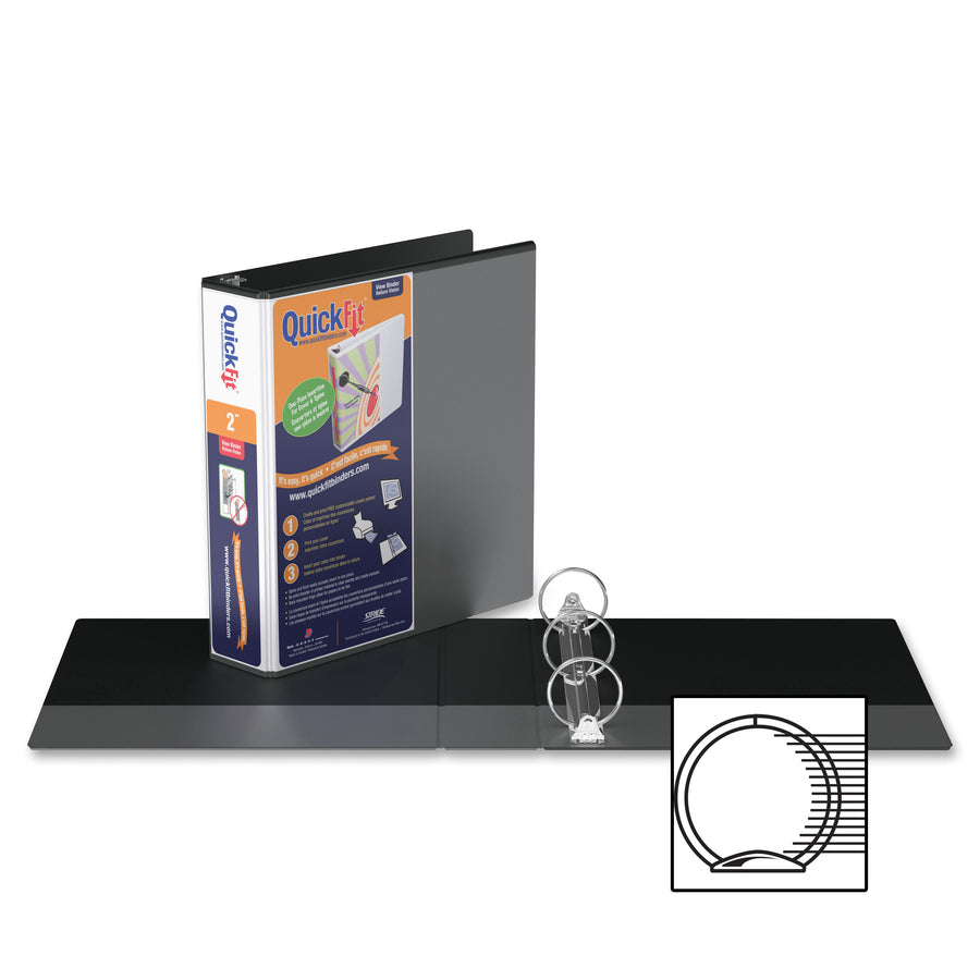 QuickFit Clear-View Binder, 3-Ring Binder, Round Ring, 2 Inch, Black