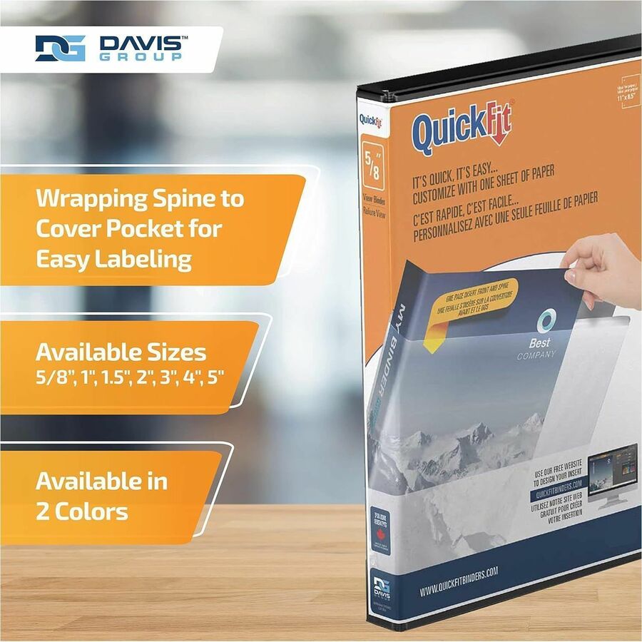 QuickFit View Binder, 3-Ring Binder, Angle D Ring, 5/8 Inch, Black