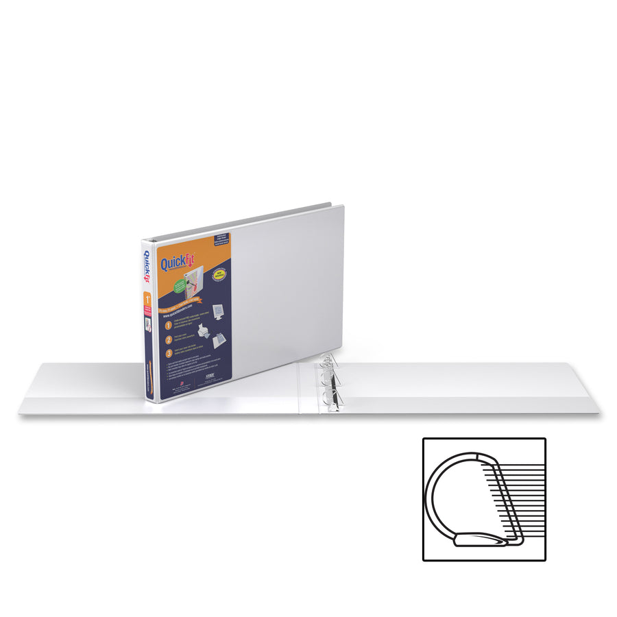 QuickFit Heavy-Duty Landscape 3-Ring Binder, D-Ring, View Binder, 1 Inch, White
