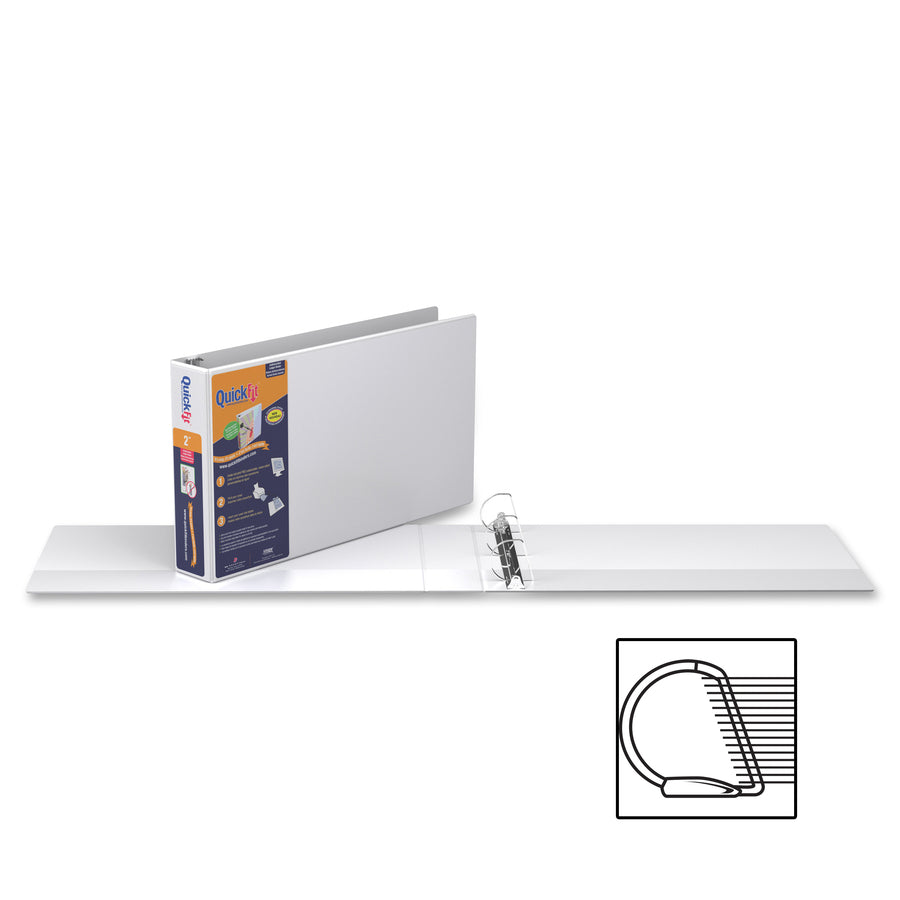 QuickFit Heavy-Duty Landscape 3-Ring Binder, D-Ring, View Binder, 2 Inch, White