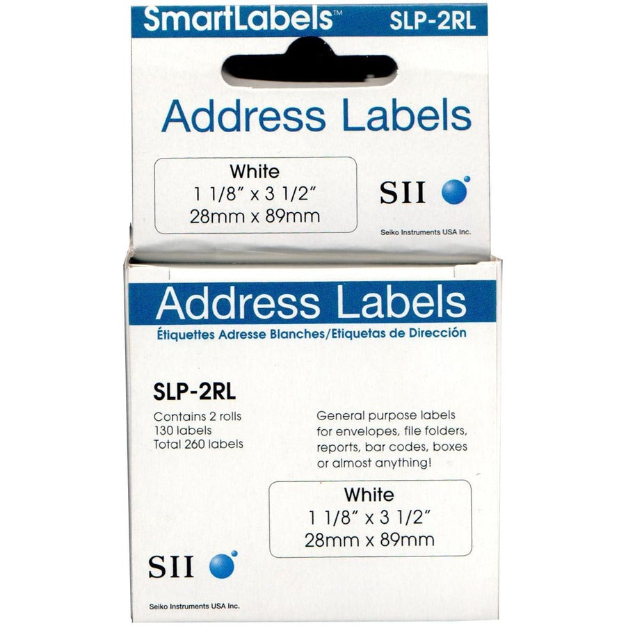 Seiko SmartLabel SLP-2RL Address Labels – 1-1/8" x 3-1/2", 130 Labels/Roll, 2-Roll Pack