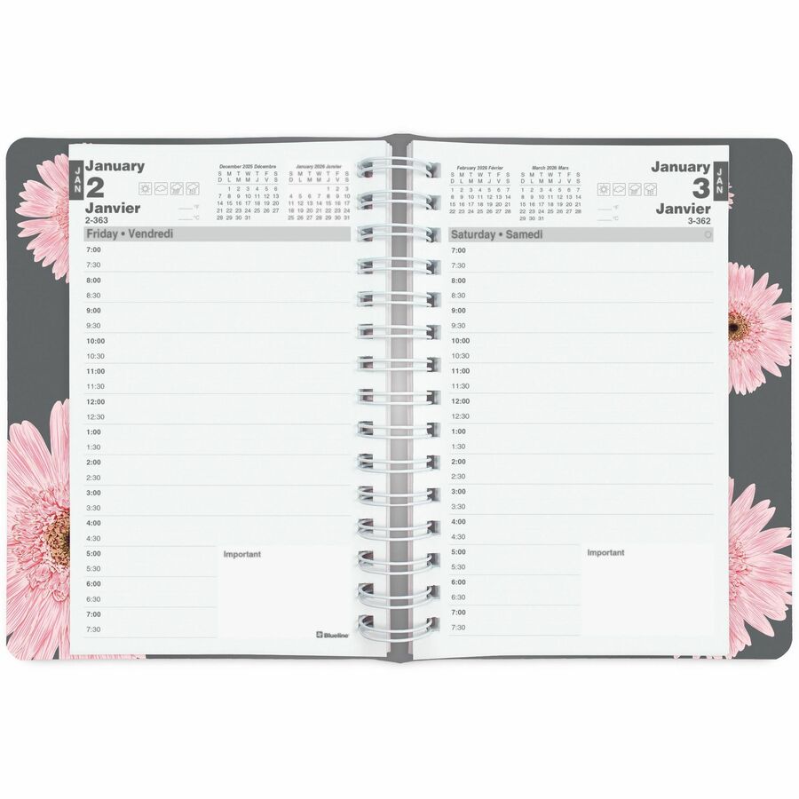 Blueline Pink Ribbon 2026 Daily Planner — 8" x 5", Bilingual