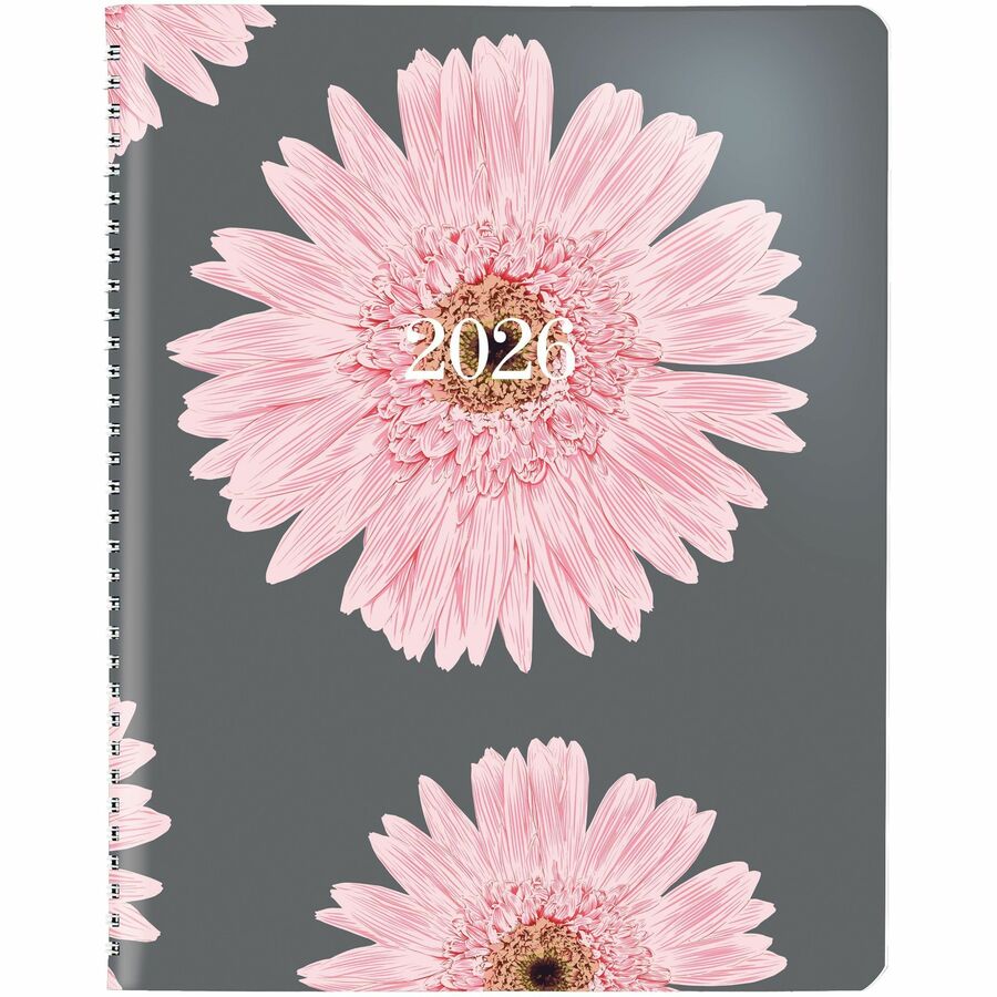 Agenda hebdomadaire/mensuel Blueline 2026 ruban rose, 13 mois, de décembre à décembre, 8,5 po x 6,75 po, marguerite rose, bilingue