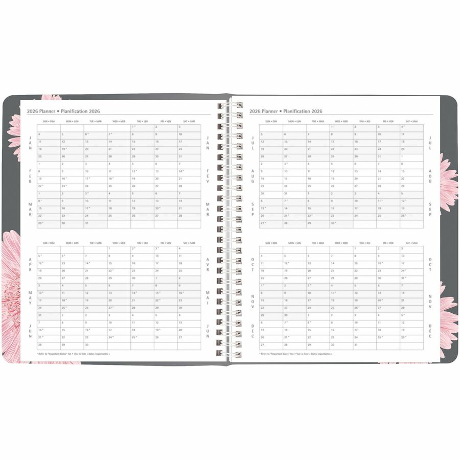 Agenda hebdomadaire/mensuel Blueline 2026 ruban rose, 13 mois, de décembre à décembre, 8,5 po x 6,75 po, marguerite rose, bilingue
