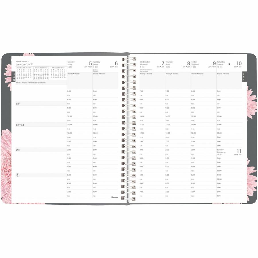 Blueline 2026 Pink Ribbon 13-Month Weekly/Monthly Planner - December to December - 8-1/2" x 6-3/4" - Pink Daisy - Bilingual